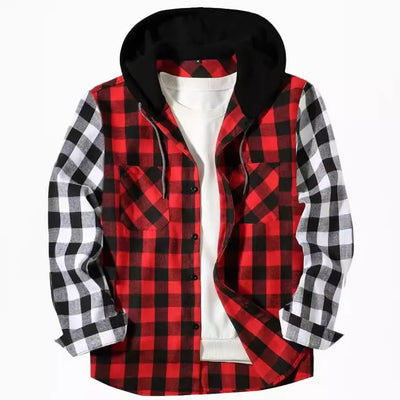 Patchwork Plaid Hooded Long-sleeved Shirt Eco Essentials