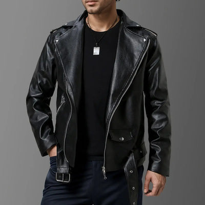 Slim-fit Lapel Leather Jacket Eco Essentials